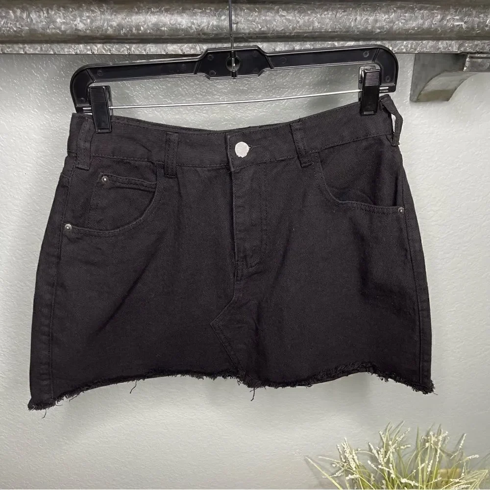 Boohoo Blue Helen Raw Hem Micro Mini Denim Black Size 8
